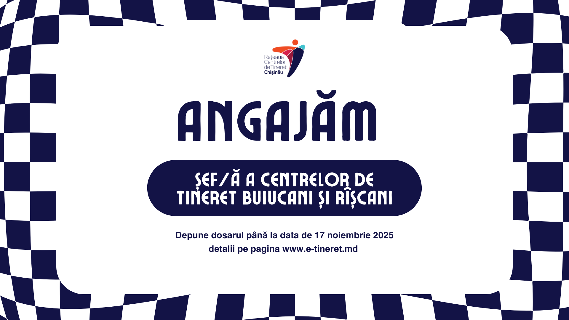 Anunț de concurs pentru ocuparea funcțiilor vacante de șef de Centru de Tineret!