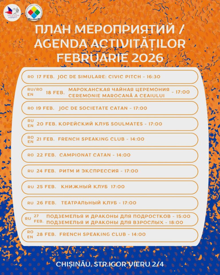 Programul activităților pentru luna februarie la Centrul „MilleniuM”
