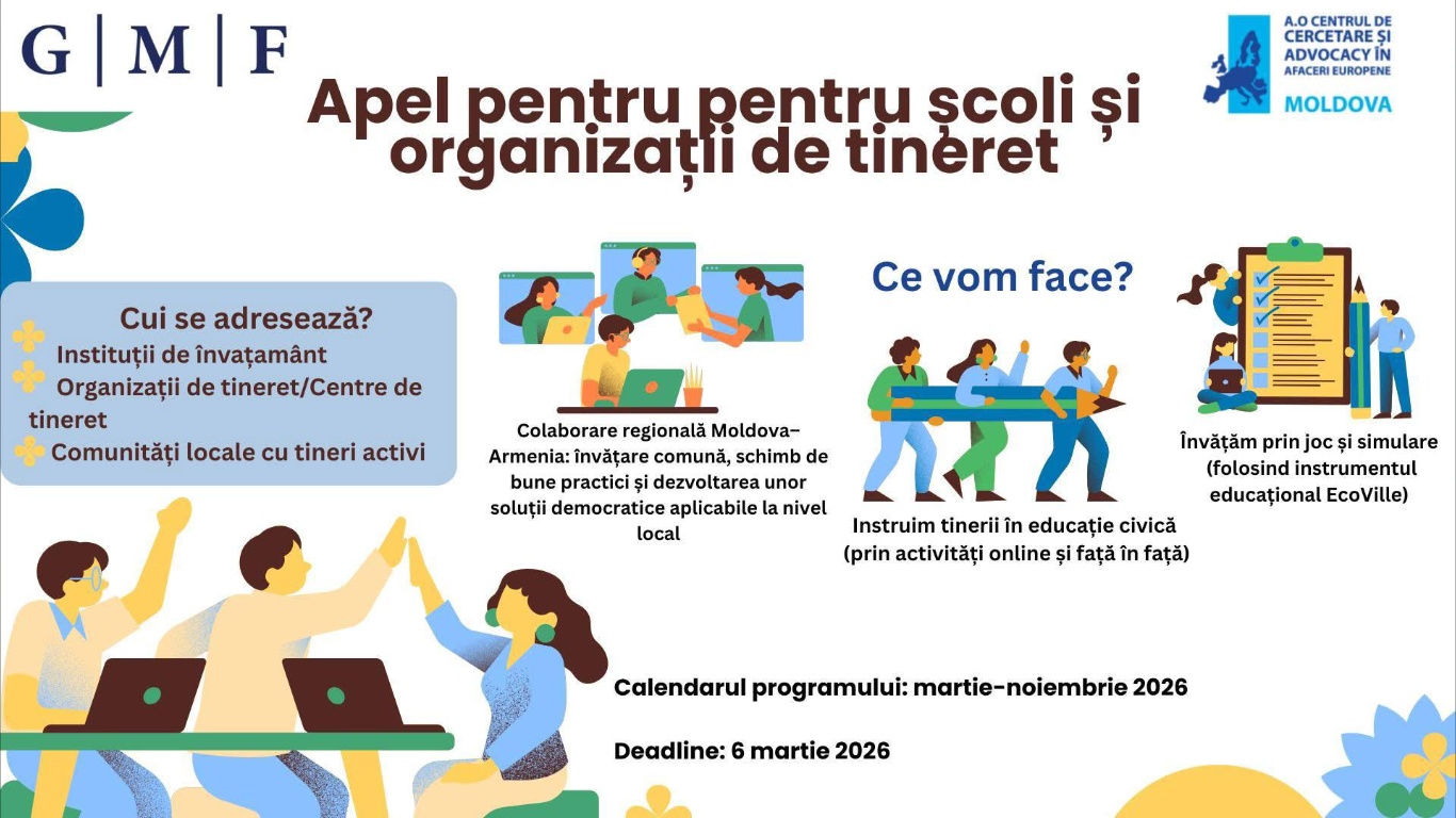 Apel deschis pentru școli și organizații de tineret: Consolidarea educației democratice prin metode inovatoare