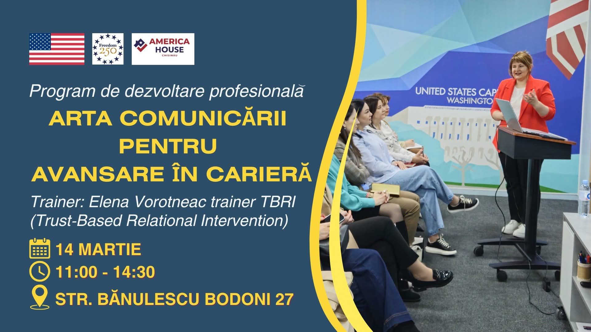 Atelier despre arta comunicării pentru avansare în carieră organizat la America House Chișinău