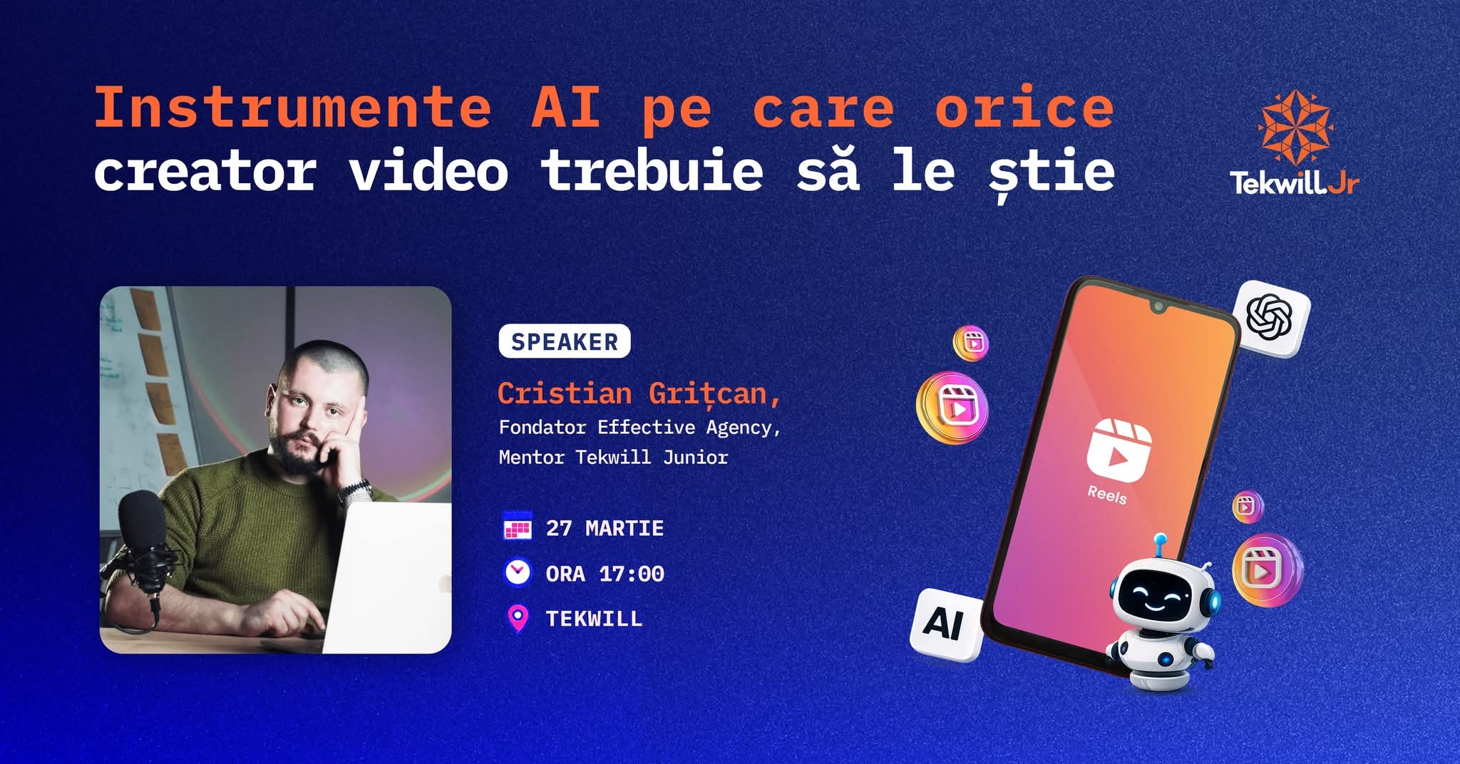 Transformă-ți videoclipurile în Reels virale cu AI – Workshop la Tekwill
