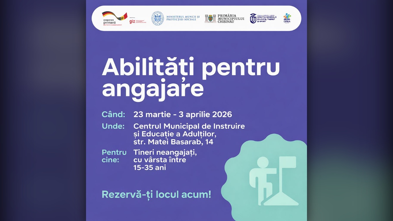 Tinerii cu vârsta între 15 și 34 de ani sunt invitați să participe la programul „Competențe soft pentru carieră și angajare”