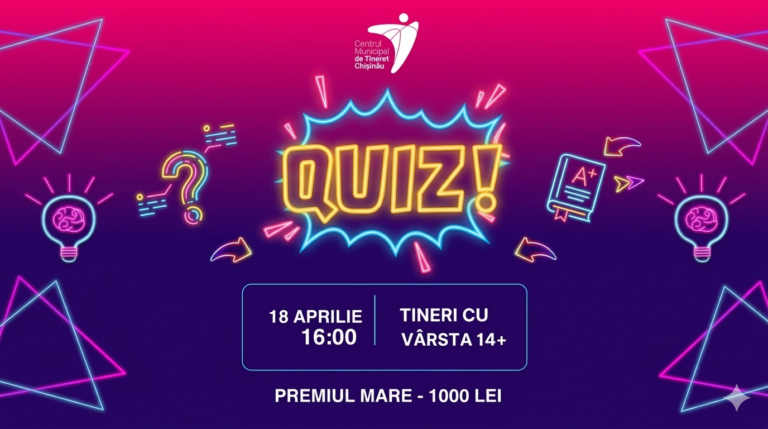 Te invităm să participi la Night Quiz 14+, un eveniment interactiv destinat tinerilor pasionați de provocări intelectuale.