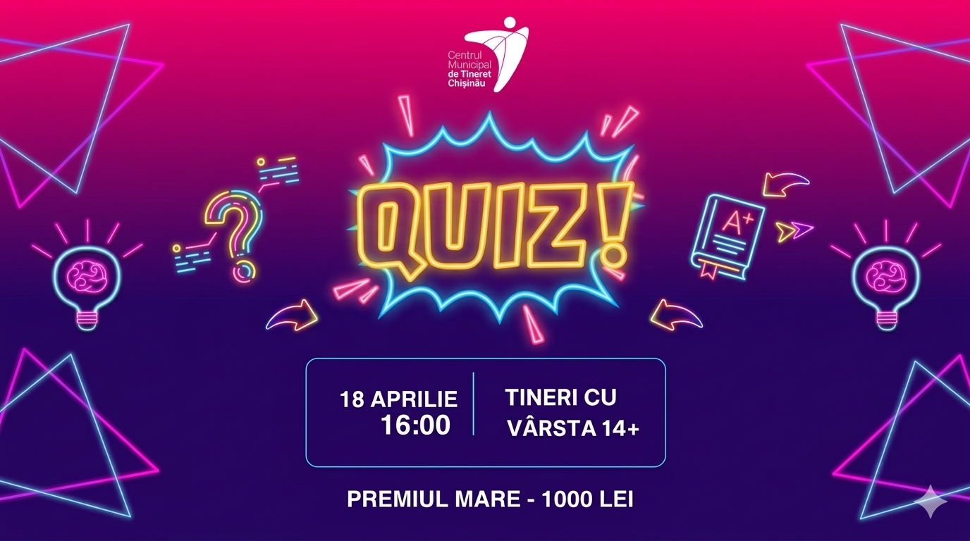 Te invităm să participi la Night Quiz 14+, un eveniment interactiv destinat tinerilor pasionați de provocări intelectuale.