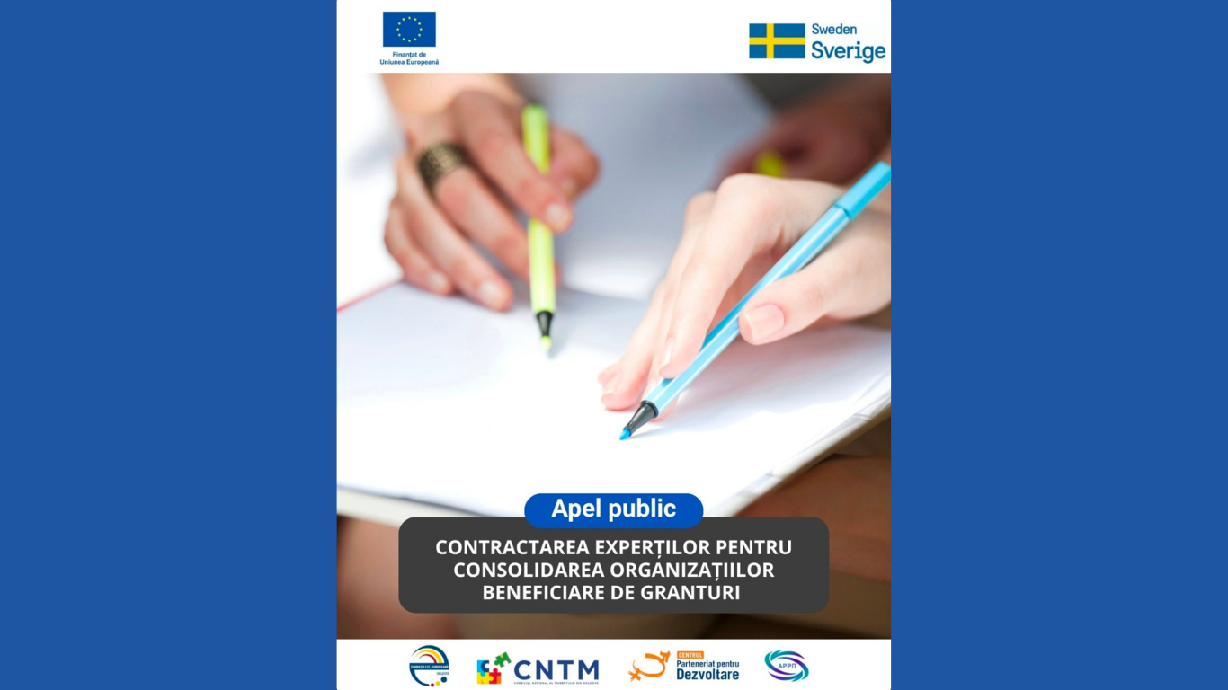 “Implicarea civică pentru împuternicirea tinerilor şi a femeilor”| Apel public pentru contractarea experților pentru consolidarea organizațiilor beneficiare de granturi