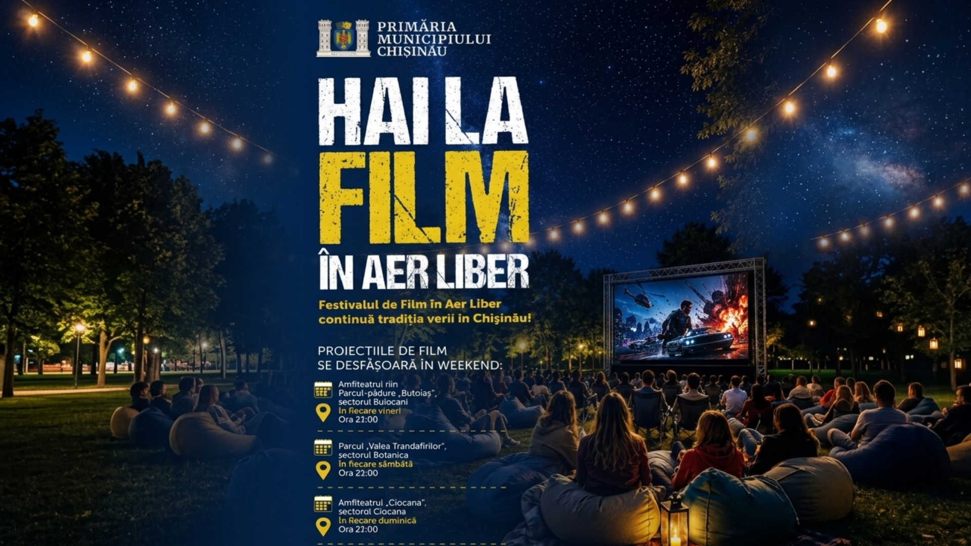Festivalul de Film în Aer Liber ajunge în sectoarele Chișinăului. Serile de weekend vor fi dedicate proiecțiilor sub cerul liber